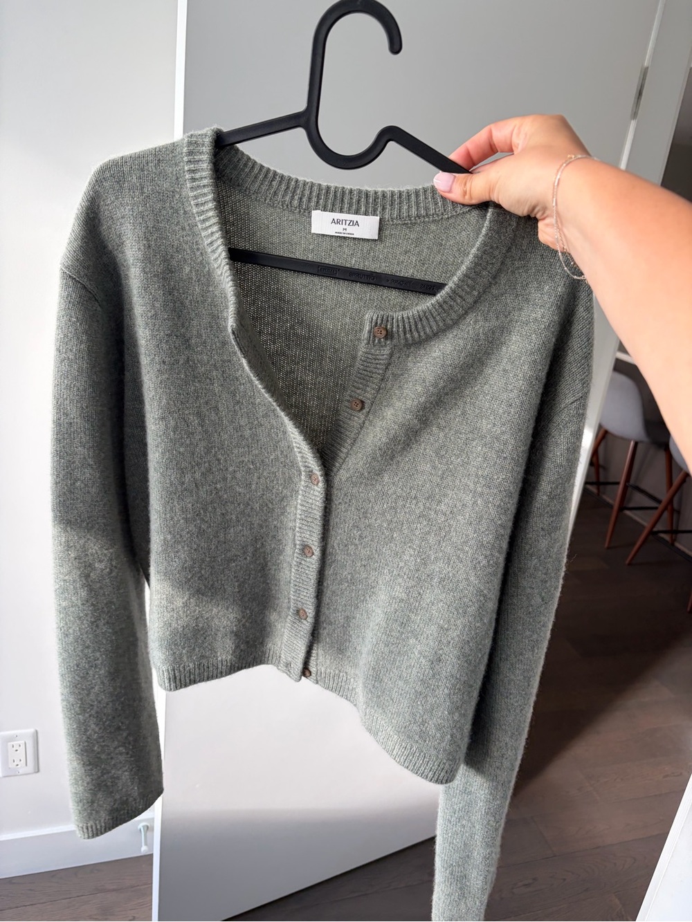 Aritzia Sage Green Button-Front Wool Blend Cardigan